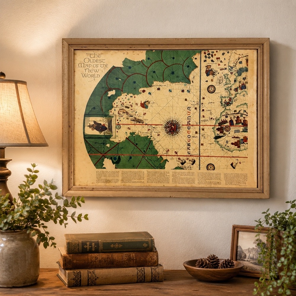 Vintage Juan de la Cosa The Oldest Map of the New World Framed Wall Art 26x20